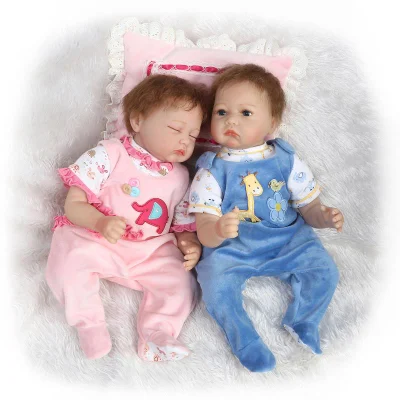 22 pouces Silicone souple vinyle Reborn bébé poupées jumeaux Silicone fait à la main 55 Cm nouveau-né bébé poupée vinyle souple fille poupée cadeau de noël