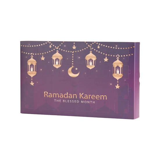 Conception personnalisée vide 24 jours calendrier de l'Avent compte à rebours du Ramadan cadeau aveugle bonbons au chocolat jouet bijoux bougie papier FSC boîte d'emballage cadeau alimentaire